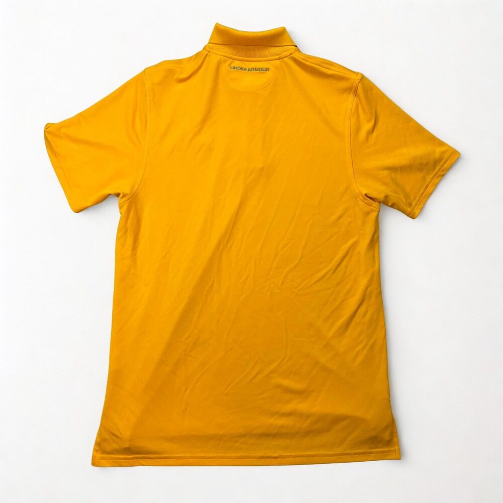 Under Armour Polo Shirt Men Small Yellow HeatGear Golf Athletic Performance Logo - Picture 2 of 10